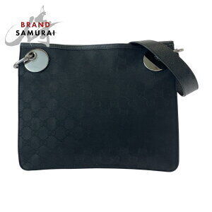 GUCCI black GG canvas leather shoulder bag